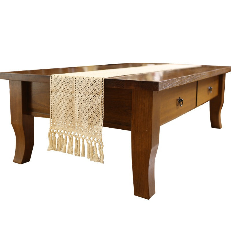 Cream cotton crochet runner with tassels