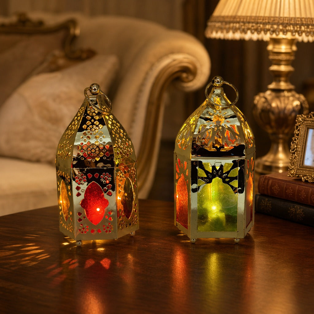 Small gold metal candle lantern with glass