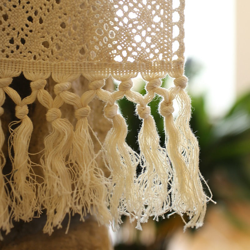 Cream cotton crochet runner with tassels