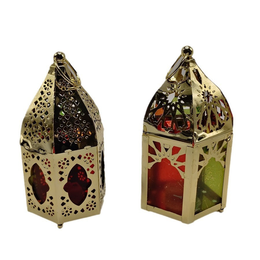 Small gold metal candle lantern with glass
